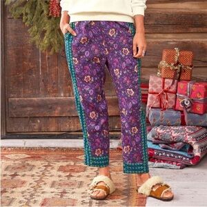 Sundance Lola Boho Floral Cotton Pajama Lounge Pants Drawstring Waist Medium